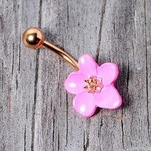 Load image into Gallery viewer, Rose Gold Tone Spring Blossom Pretty Pink Flower Belly Ring
