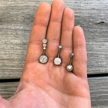 Load image into Gallery viewer, Clear Gem White Faux Opal Twisted Belly Ring Set of 3
