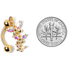 Load image into Gallery viewer, Aurora Gem Gold Tone Butterflies Top Mount Dangle Belly Ring
