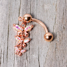 将图片加载到图库查看器，Aurora Gem Rose Gold Tone Butterflies Top Mount Dangle Belly Ring
