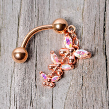 将图片加载到图库查看器，Aurora Gem Rose Gold Tone Butterflies Top Mount Dangle Belly Ring
