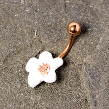 Load image into Gallery viewer, Rose Gold Tone Spring Blossom Pretty White Flower Belly Ring
