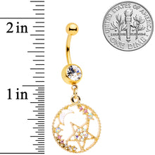 将图片加载到图库查看器，Clear Aurora Gem Gold Tone Circle Star Moon Dangle Belly Ring
