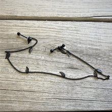 Load image into Gallery viewer, 14G 5/8 Black Gem Black Autumn Leaves Dangle Nipple Chain
