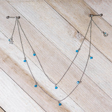 Load image into Gallery viewer, 14G 5/8 Blue Gem Moon Star Double Dangle Nipple Chain
