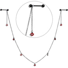 Load image into Gallery viewer, 14G 5/8 Red Black Monster Fang Halloween Dangle Nipple Chain
