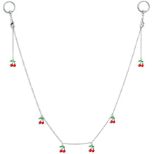 将图片加载到图库查看器，14G 9/16 Clear Gem Red Cherry Captive Ring Dangle Nipple Chain
