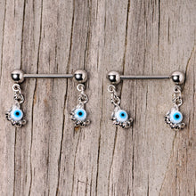 将图片加载到图库查看器，14G 5/8 Blue Eyeball Hand Halloween Dangle Nipple Ring Set
