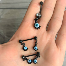 将图片加载到图库查看器，Clear Gem Black Blue Eyeball Hand Halloween Dangle Belly Ring
