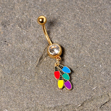 Load image into Gallery viewer, Clear Gem Gold Tone Christmas Lights Holiday Dangle Belly Ring
