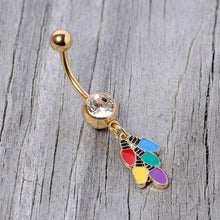 Load image into Gallery viewer, Clear Gem Gold Tone Christmas Lights Holiday Dangle Belly Ring
