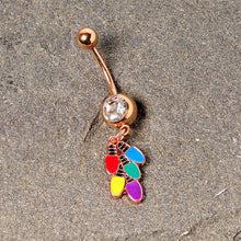 Load image into Gallery viewer, Clear Gem Rose Gold Tone Christmas Lights Holiday Dangle Belly Ring
