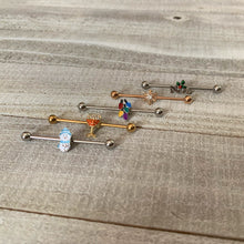 Load image into Gallery viewer, 14G Clear Gem Rose Gold Tone Snowflake Industrial Barbell 38mm
