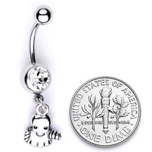 Load image into Gallery viewer, Clear Gem Happy Ghost Halloween Dangle Belly Ring
