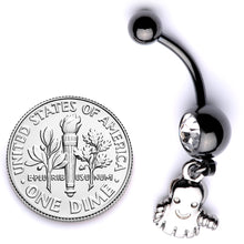 Load image into Gallery viewer, Clear Gem Black Happy Ghost Halloween Dangle Belly Ring
