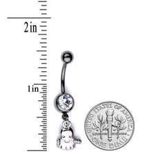 Load image into Gallery viewer, Clear Gem Black Happy Ghost Halloween Dangle Belly Ring
