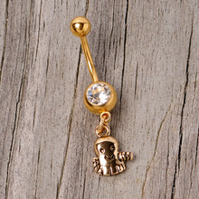 将图片加载到图库查看器，Clear Gem Gold Tone Happy Ghost Halloween Dangle Belly Ring
