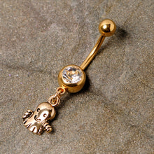 将图片加载到图库查看器，Clear Gem Gold Tone Happy Ghost Halloween Dangle Belly Ring

