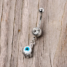 将图片加载到图库查看器，Clear Gem Blue Eyeball Hand Halloween Dangle Belly Ring
