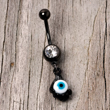 将图片加载到图库查看器，Clear Gem Black Blue Eyeball Hand Halloween Dangle Belly Ring
