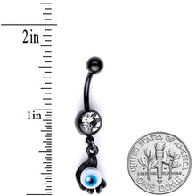 将图片加载到图库查看器，Clear Gem Black Blue Eyeball Hand Halloween Dangle Belly Ring
