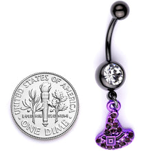 将图片加载到图库查看器，Clear Black Gem Black Purple Witch Hat Halloween Dangle Belly Ring
