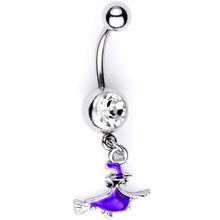 将图片加载到图库查看器，Clear Gem Blue Flying Witch Halloween Dangle Belly Ring
