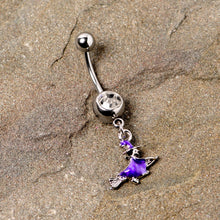 将图片加载到图库查看器，Clear Gem Blue Flying Witch Halloween Dangle Belly Ring
