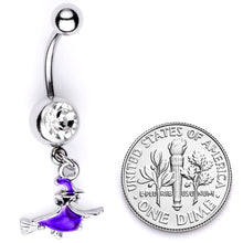 将图片加载到图库查看器，Clear Gem Blue Flying Witch Halloween Dangle Belly Ring
