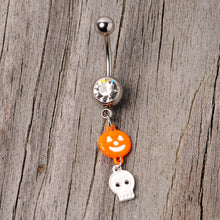 将图片加载到图库查看器，Clear Gem Orange Pumpkin Skull Halloween Dangle Belly Ring
