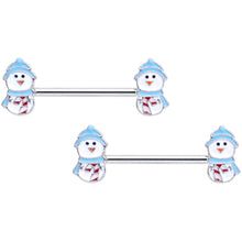 Load image into Gallery viewer, 14G 5/8 Snowman Winter Holiday Christmas Barbell Nipple Ring Set
