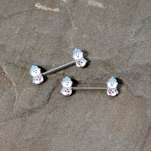 Load image into Gallery viewer, 14G 5/8 Snowman Winter Holiday Christmas Barbell Nipple Ring Set
