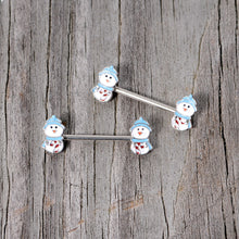 Load image into Gallery viewer, 14G 5/8 Snowman Winter Holiday Christmas Barbell Nipple Ring Set
