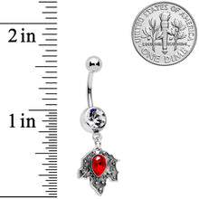 将图片加载到图库查看器，Clear Red Gem Holiday Holly Leaf Christmas Dangle Belly Ring
