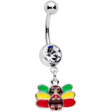 Load image into Gallery viewer, Clear Gem Red Green Rasta Thanksgiving Turkey Dangle Belly Ring
