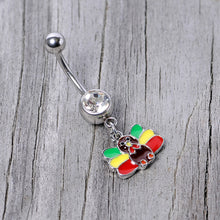 Load image into Gallery viewer, Clear Gem Red Green Rasta Thanksgiving Turkey Dangle Belly Ring
