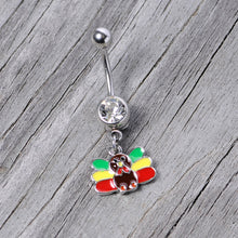 Load image into Gallery viewer, Clear Gem Red Green Rasta Thanksgiving Turkey Dangle Belly Ring
