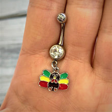 Load image into Gallery viewer, Clear Gem Red Green Rasta Thanksgiving Turkey Dangle Belly Ring
