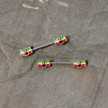 Load image into Gallery viewer, 14G 5/8 Rasta Turkey Thanksgiving Barbell Nipple Ring Set
