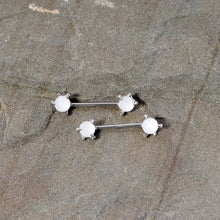 Load image into Gallery viewer, 14G 5/8 White Faux Opal Dragon Claw Barbell Nipple Ring Set
