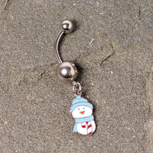 Load image into Gallery viewer, Clear Gem Blue Hat Snowman Winter Holiday Dangle Belly Ring
