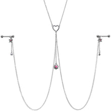 将图片加载到图库查看器，14G 5/8 Pink Gem Sun Heart Star Nipple Chain Necklace
