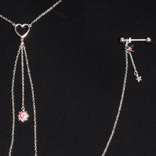 将图片加载到图库查看器，14G 5/8 Pink Gem Sun Heart Star Nipple Chain Necklace
