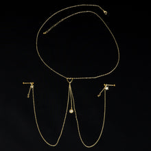 Load image into Gallery viewer, 14G 5/8 Clear Gem Gold Tone Sun Heart Star Nipple Chain Necklace
