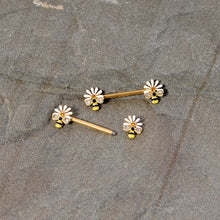 Load image into Gallery viewer, 14G 9/16 Clear Gem Gold Tone Flower Bee Barbell Nipple Ring Set
