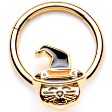 将图片加载到图库查看器，16G 3/8 Gold Tone Witch Hat Cat Halloween Hinged Segment Ring
