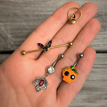 将图片加载到图库查看器，16G 3/8 Gold Tone Witch Hat Cat Halloween Hinged Segment Ring
