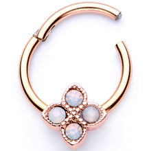 Load image into Gallery viewer, 16G 3/8 White Faux Opal Rose Gold Tone Regal Hinged Segment Ring
