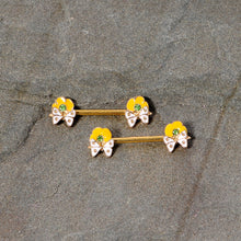 Load image into Gallery viewer, 14G 9/16 Green Gem Gold Tone Butterfly Barbell Nipple Ring Set
