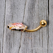 Load image into Gallery viewer, Pink Gem Gold Tone Plated Tulip Flower Belly Ring
